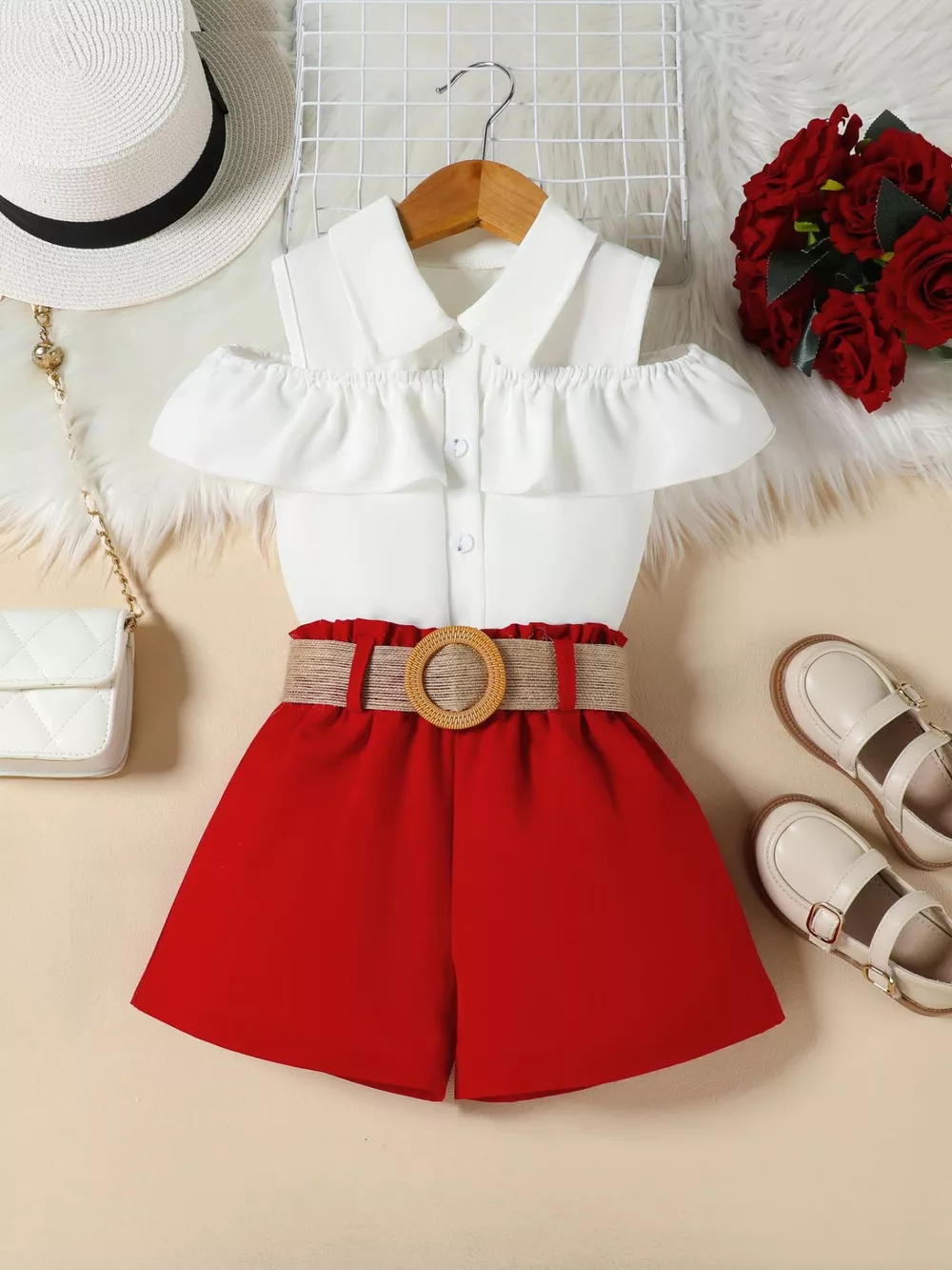 Children's Ruffle Cold Shoulder Top & Shorts Set, image 9