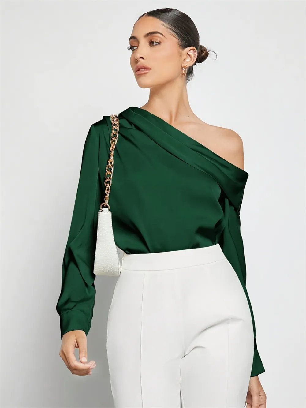 Ruched One Shoulder Long Sleeve Top, image 3