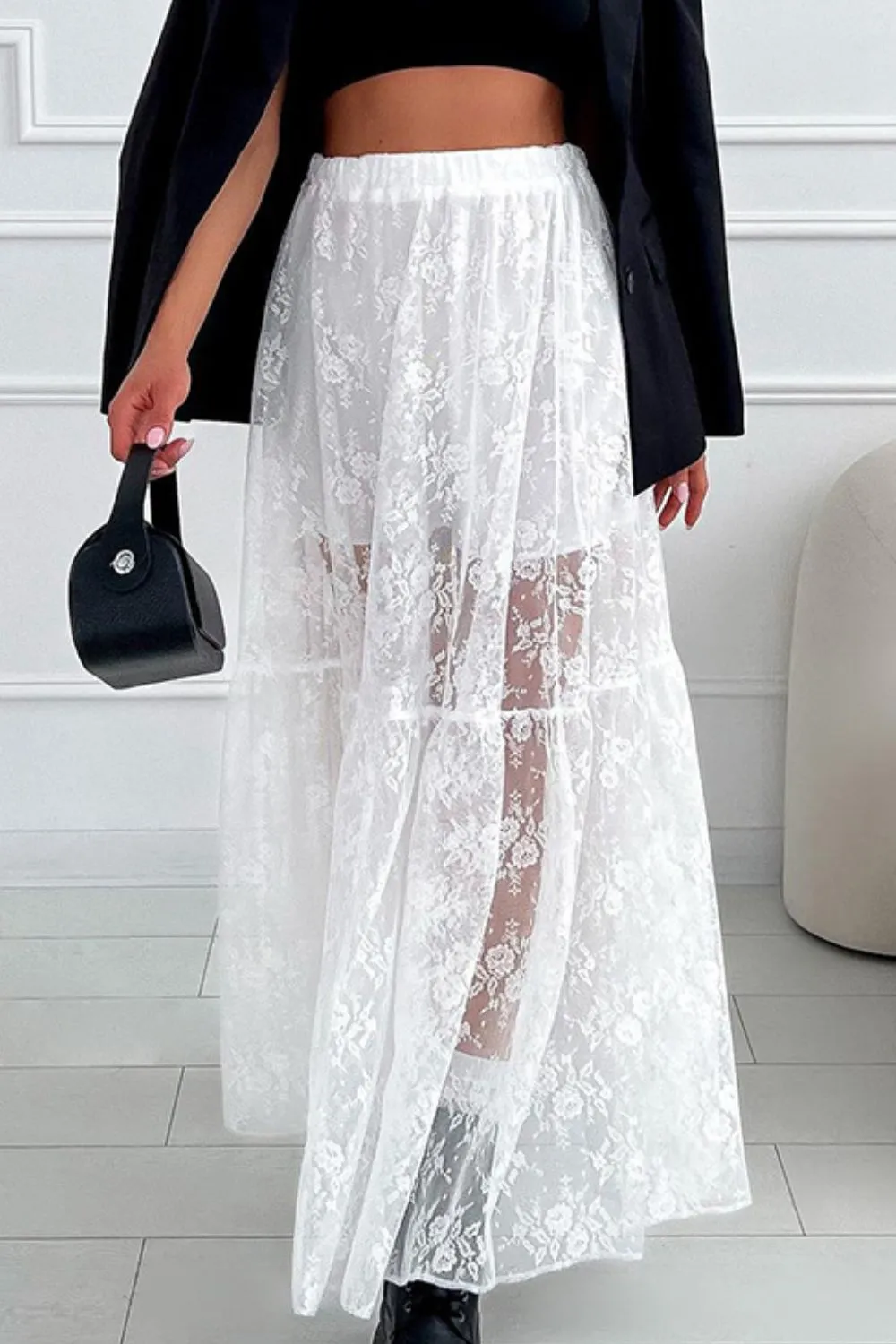 Lace Elastic Waist Maxi Skirt, image 3