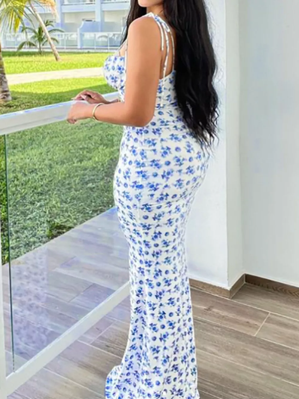 Floral Print Tie Strap Bodycon Maxi Dress, image 20