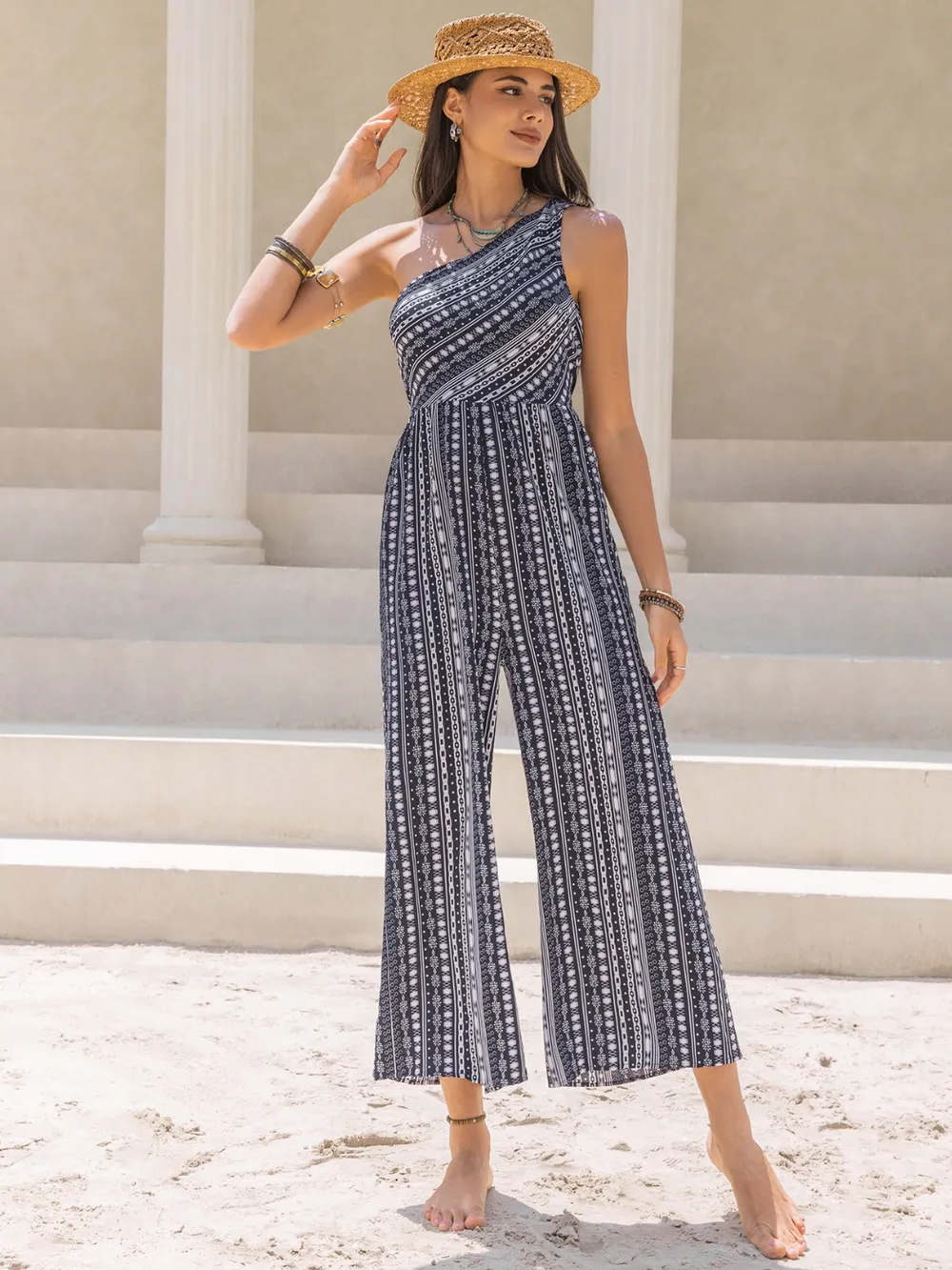 Printed Single Shoulder Sleeveless Jumpsuit, image 7