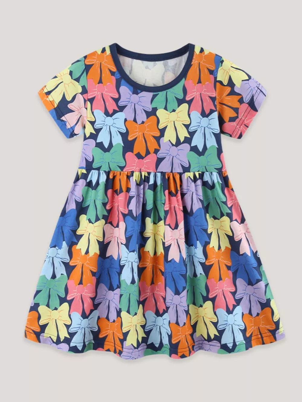 Children's Colorful Bow-Print Casual Dress, image 2