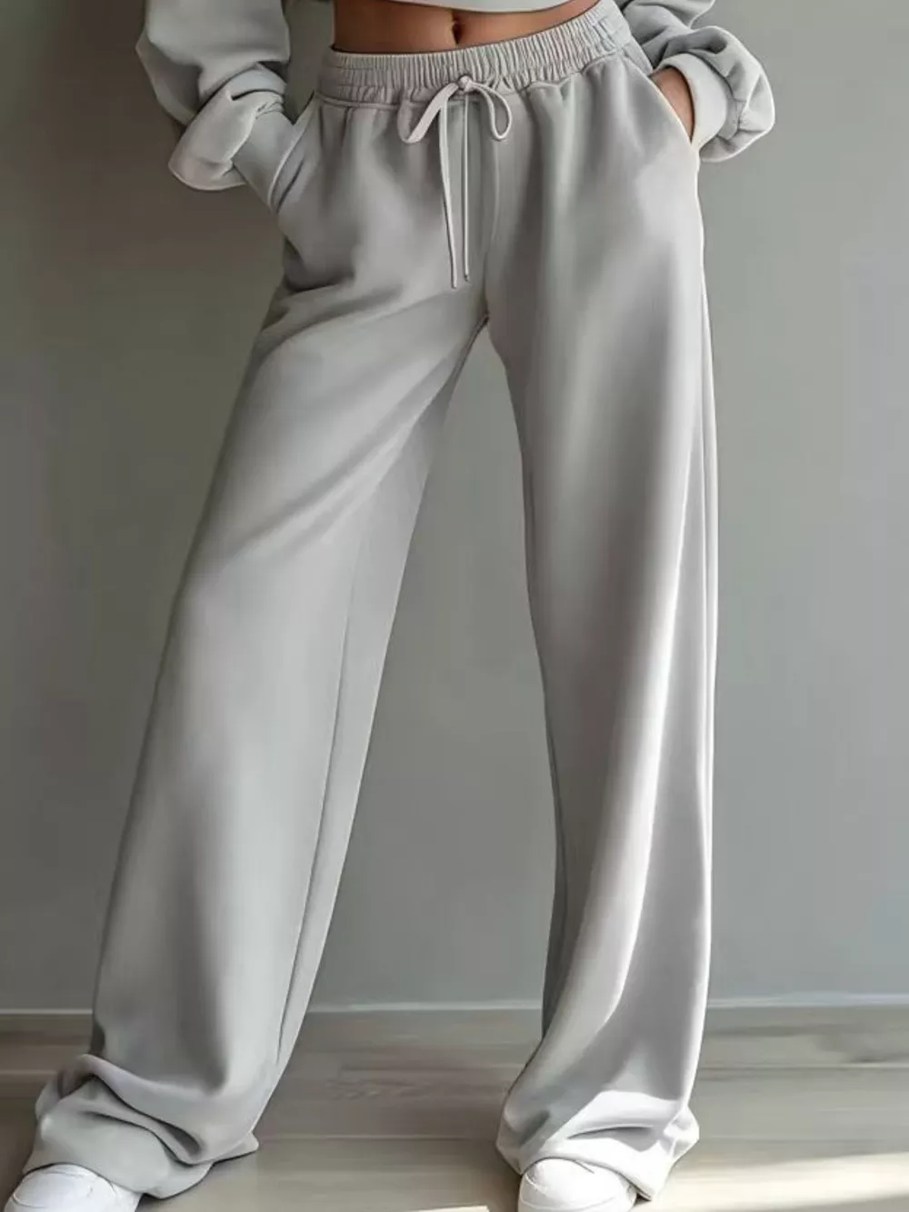 Round Neck Cropped Sweatshirt and Wide-Leg Pants, image 9