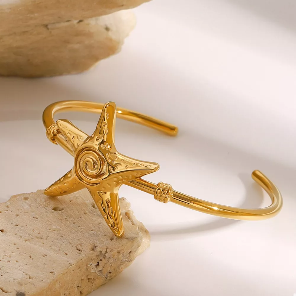 18K Gold-Plated Starfish Open Bracelet, image 4