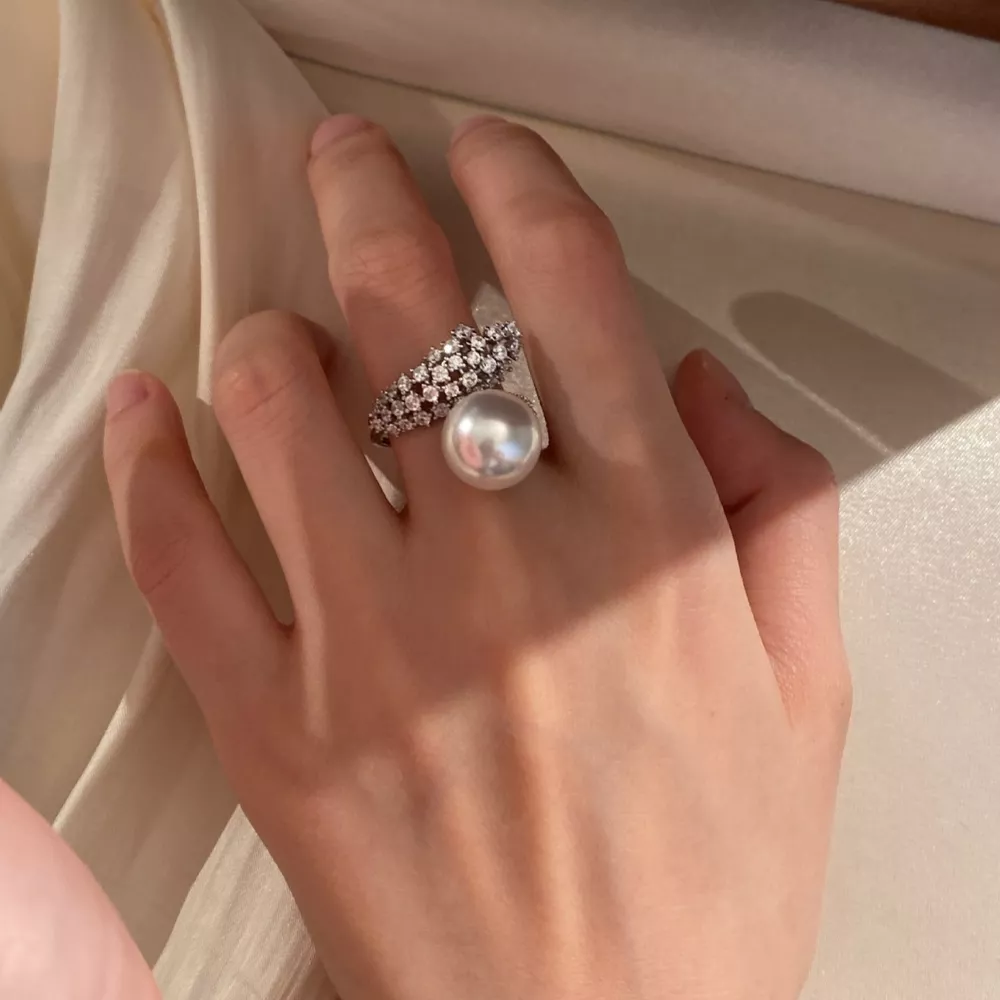 925 Sterling Silver Pearl Bypass Ring, image 4
