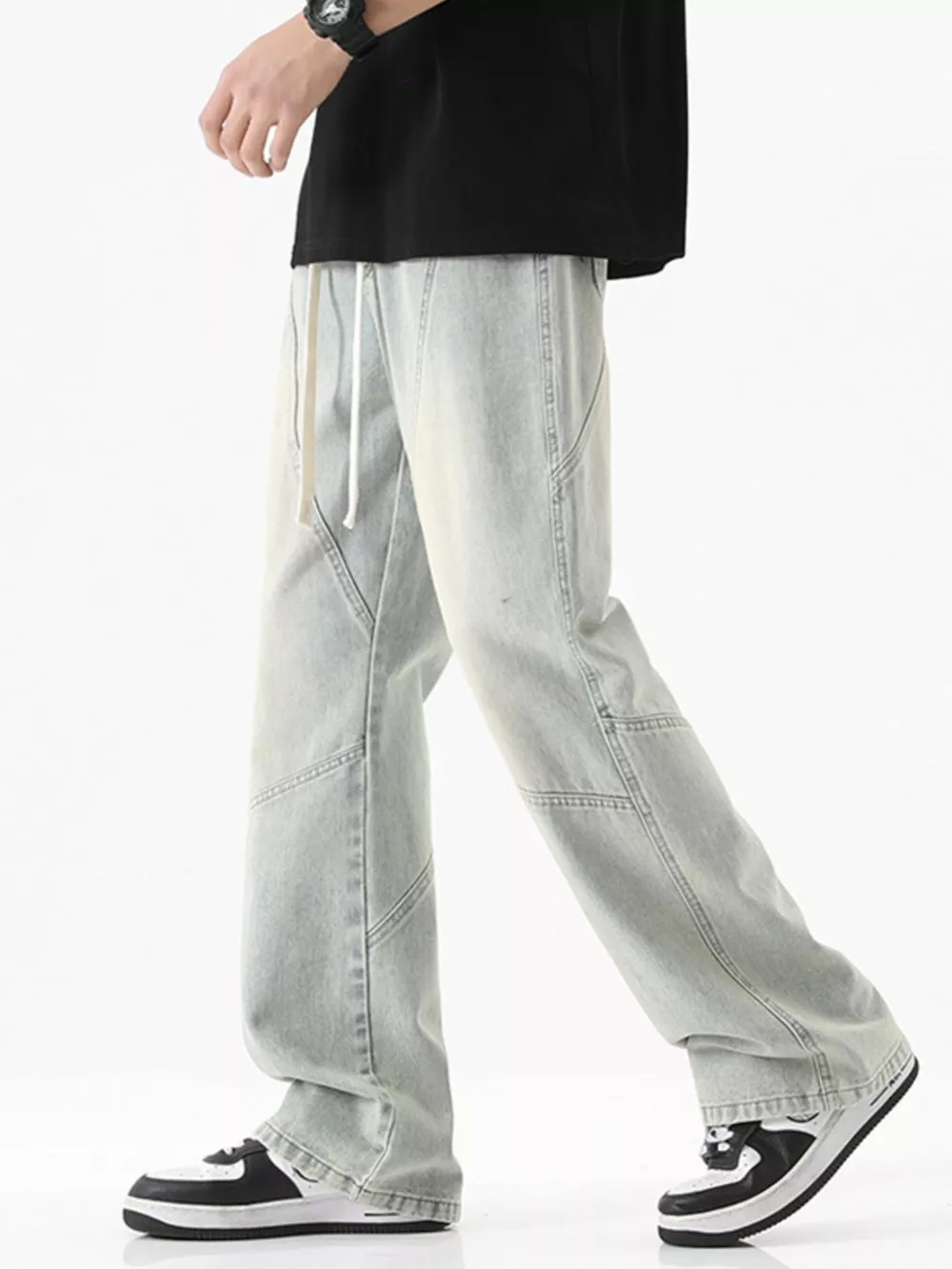 Men's Full Size Drawstring Wide Leg Jeans Plus Size, image 8