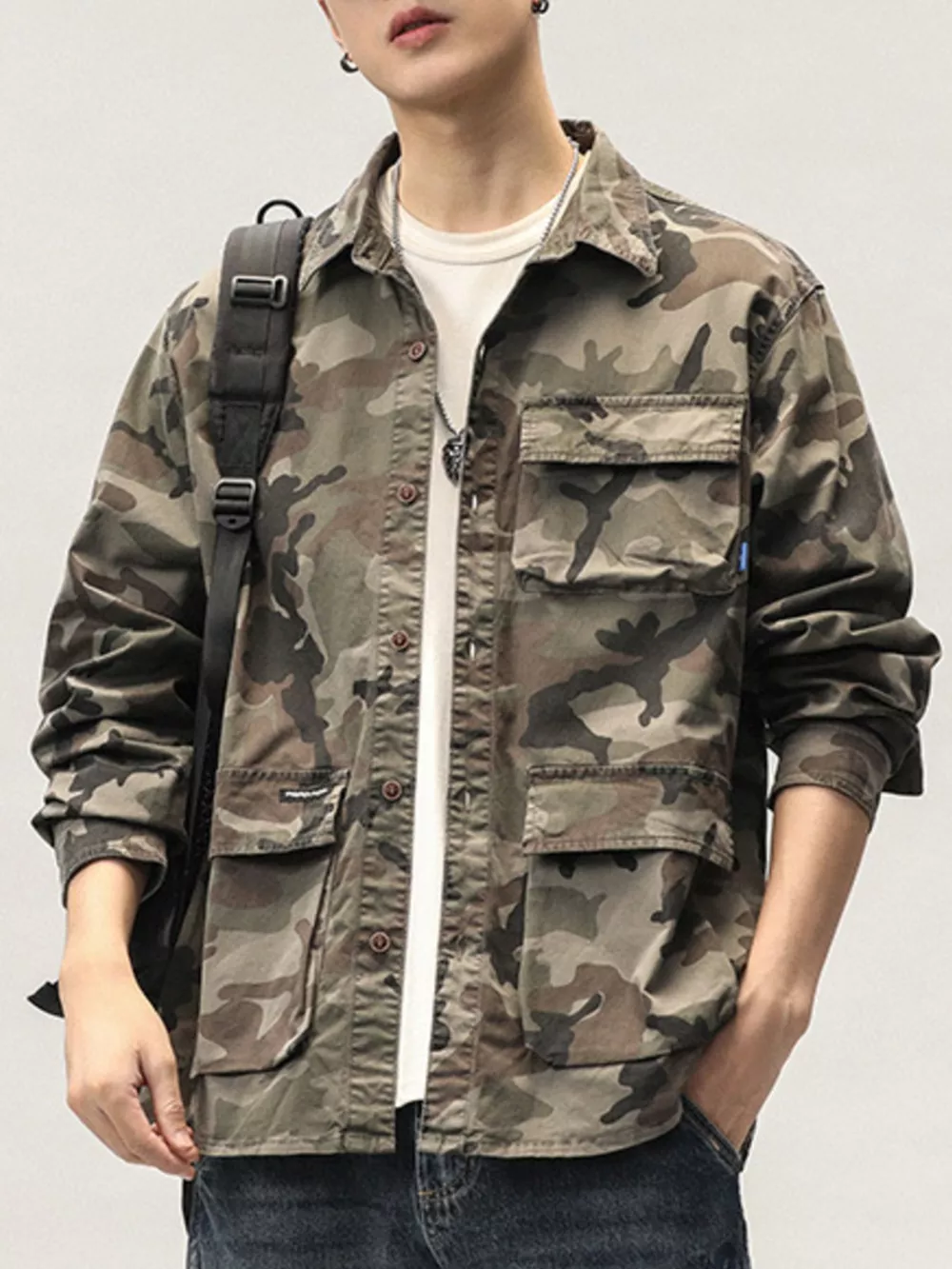 Men's Plus Size Casual Camouflage Cargo Shirt, image 5