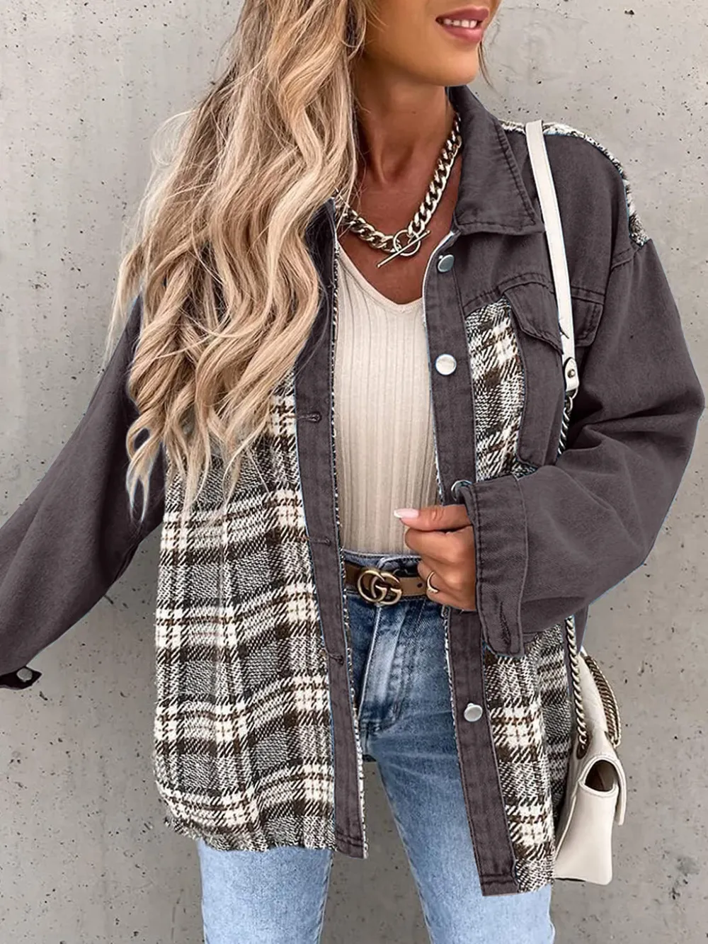Plaid Button Up Dropped Shoulder Jacket, image 31