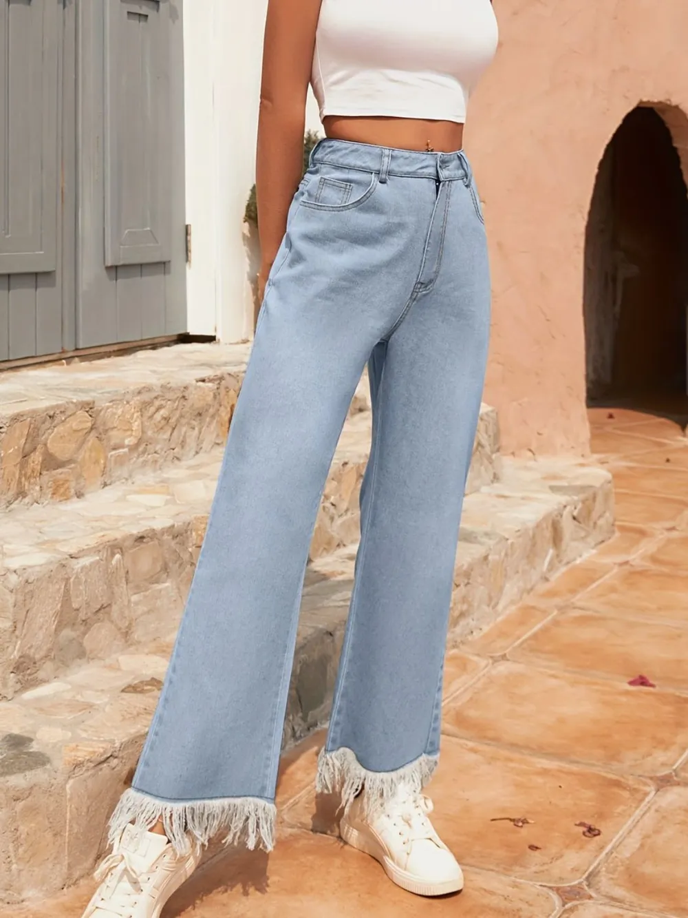Raw Hem Bootcut Jeans with Pockets, image 5