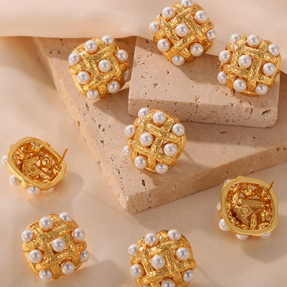 Copper Shell Pearl Stud Earrings, image 5