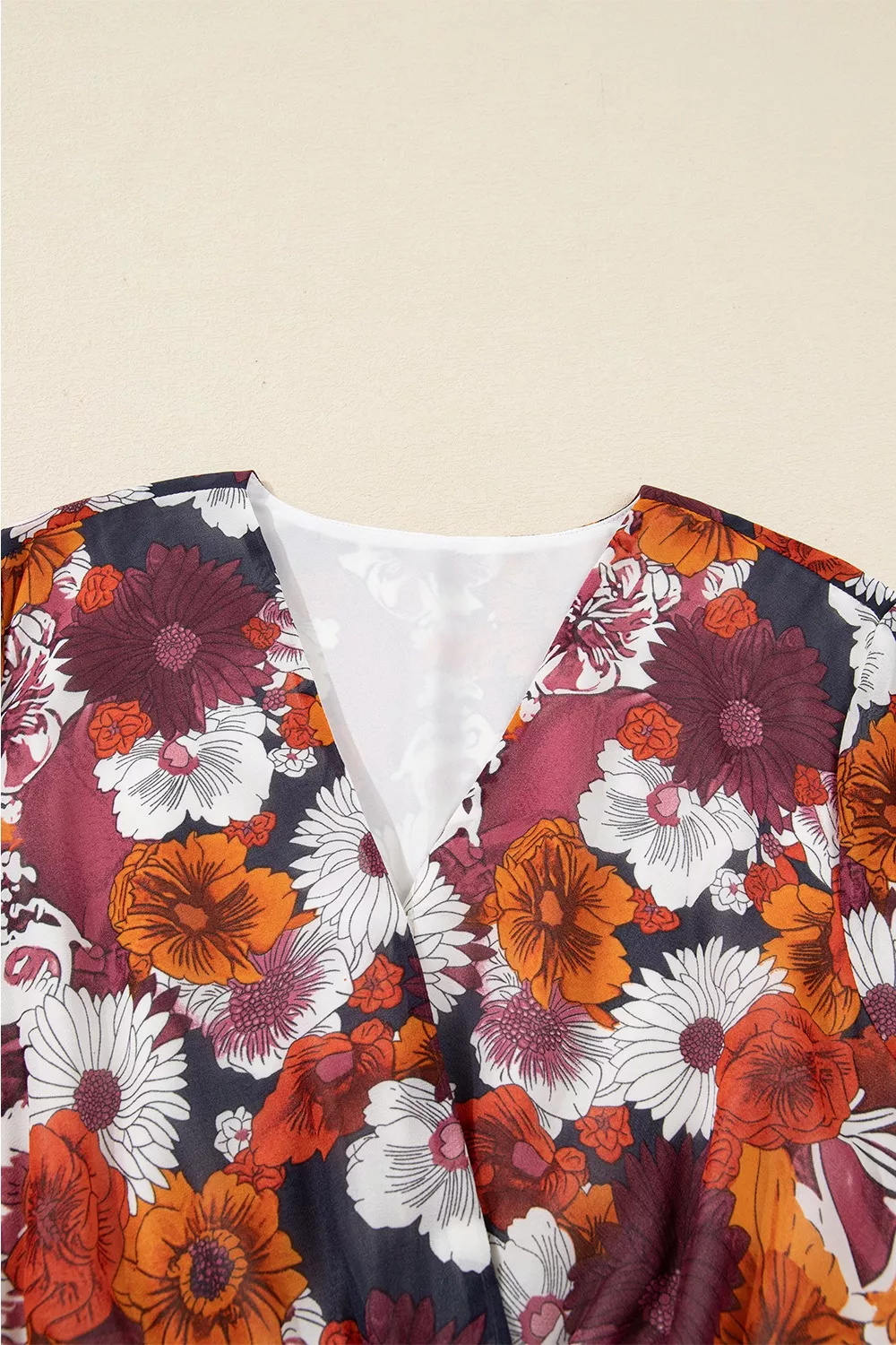 Floral Print Wrap V Neck Puff Sleeve Flowy Mini Dress, image 10