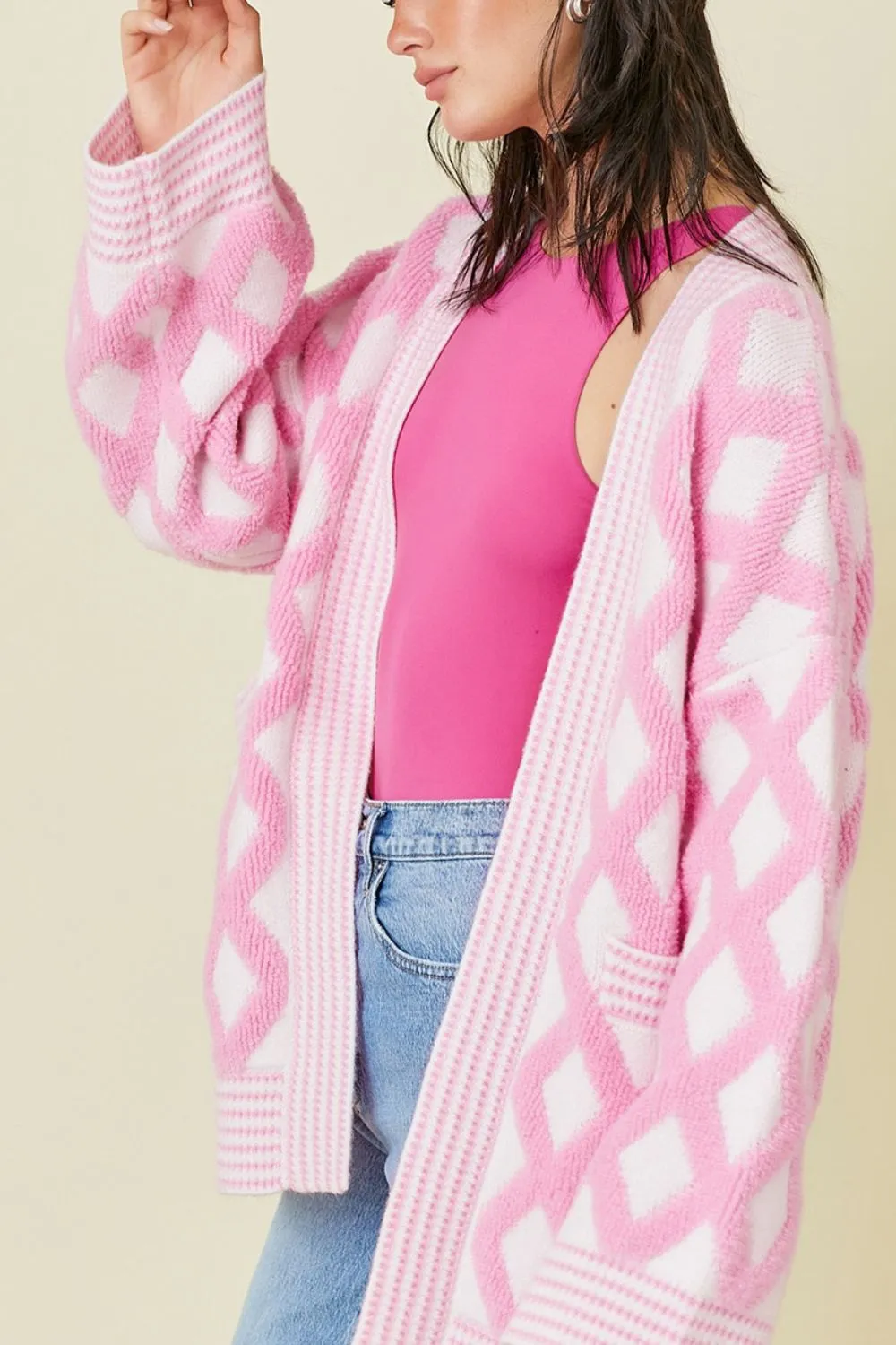 Geometric Open Front Long Sleeve Cardigan, image 7