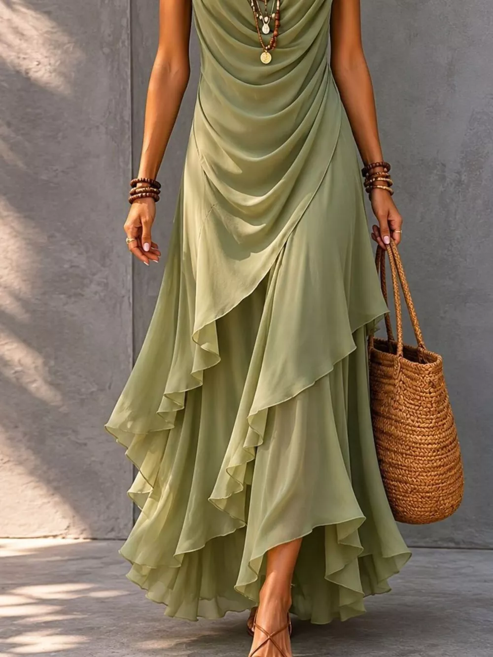 Sleeveless Layered Ruffle Hem Maxi Dress, image 4