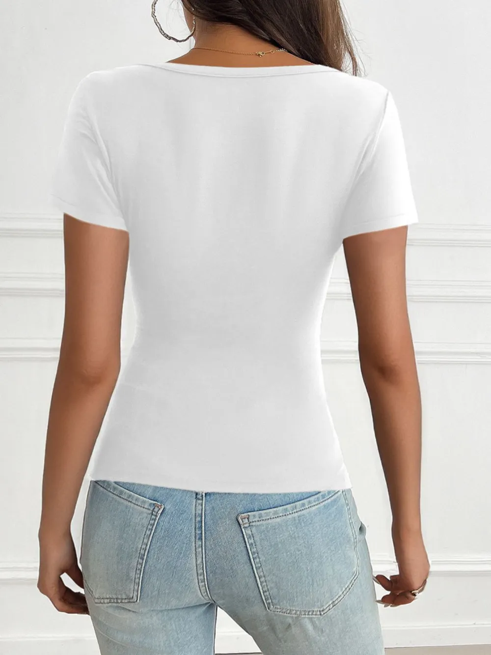 Decorative Button Short Sleeve T-Shirt, image 14