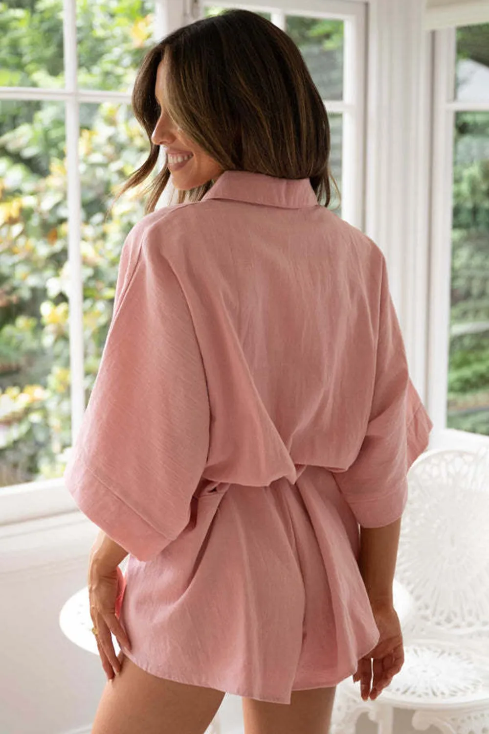 Tied Button Up Collared Neck Romper, image 7