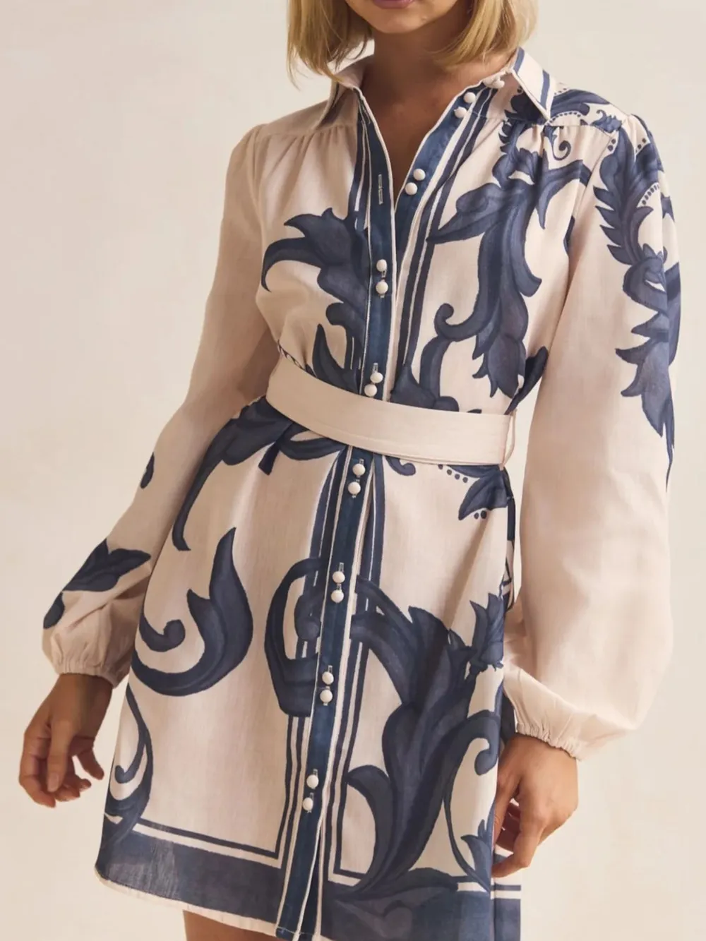 Printed Long Sleeve Shirt Dress, image 11