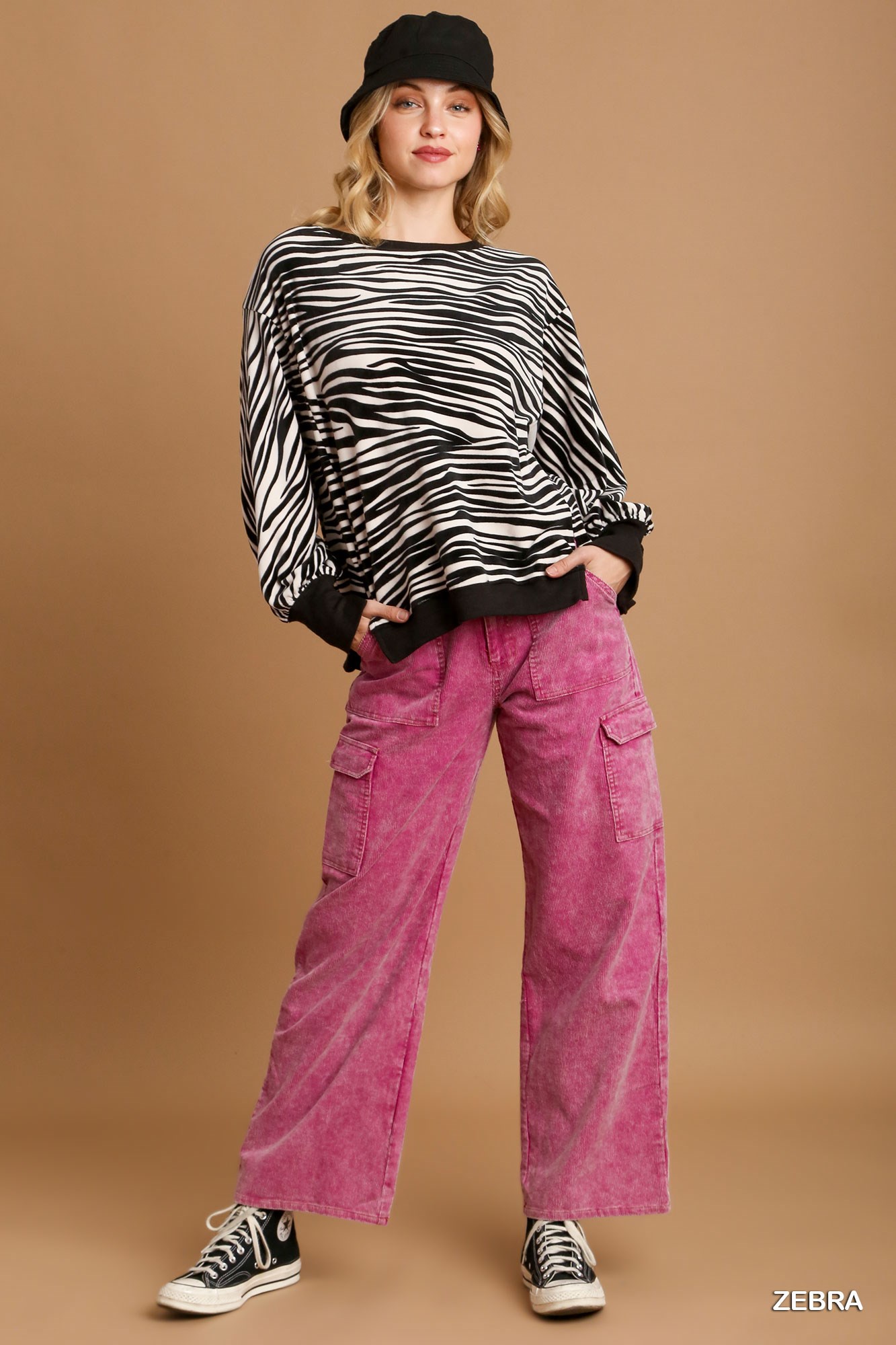 Zebra Striped Fleece Pullover Sweater Shirt, image 4