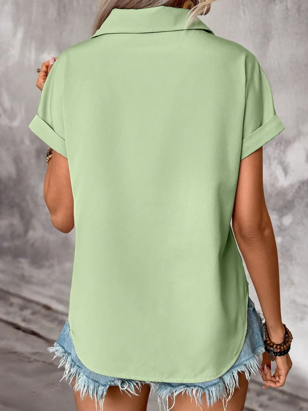 Pleated Detail Collared Neck Short Sleeve Shirt, image 14