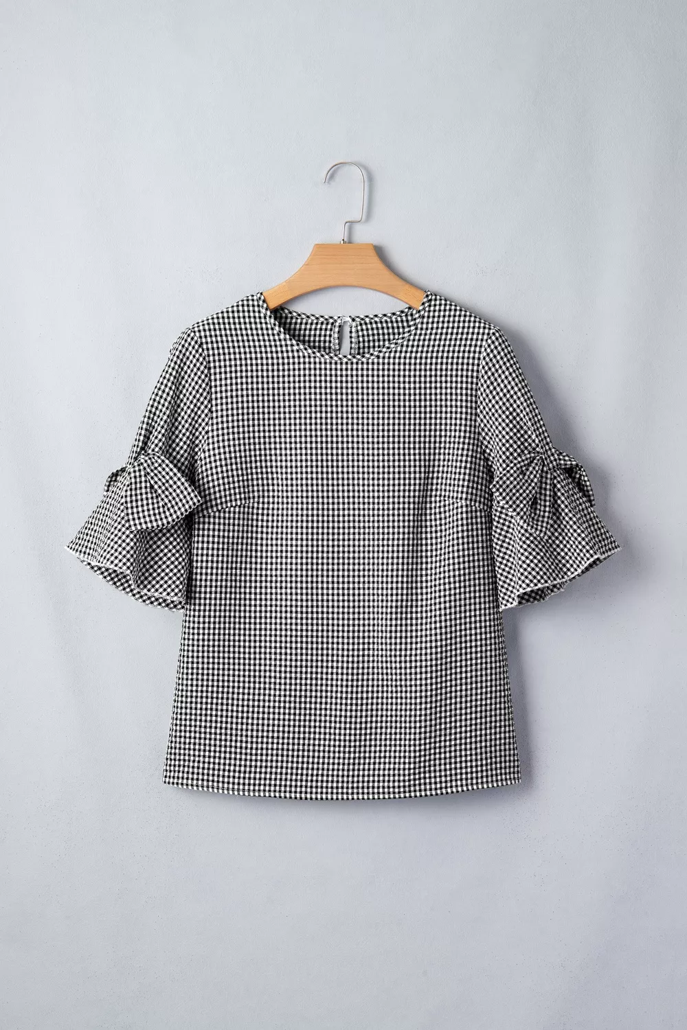 Gingham Bow Half Sleeve Blouse, image 9