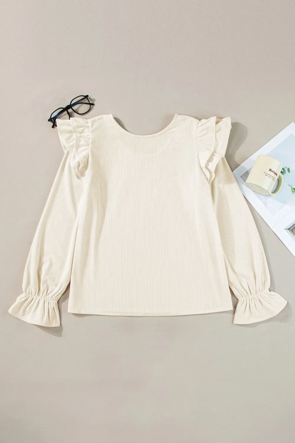 Ruffled Round Neck Flounce Sleeve Top, image 7