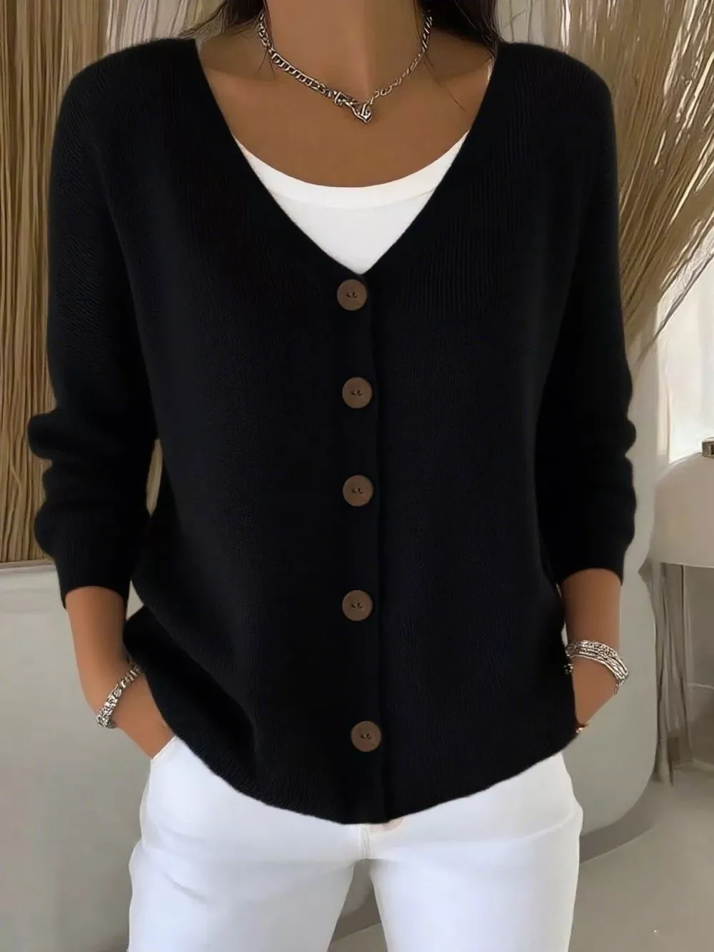 Full Size V-Neck Button-Down Knit Cardigan Plus Size, image 7
