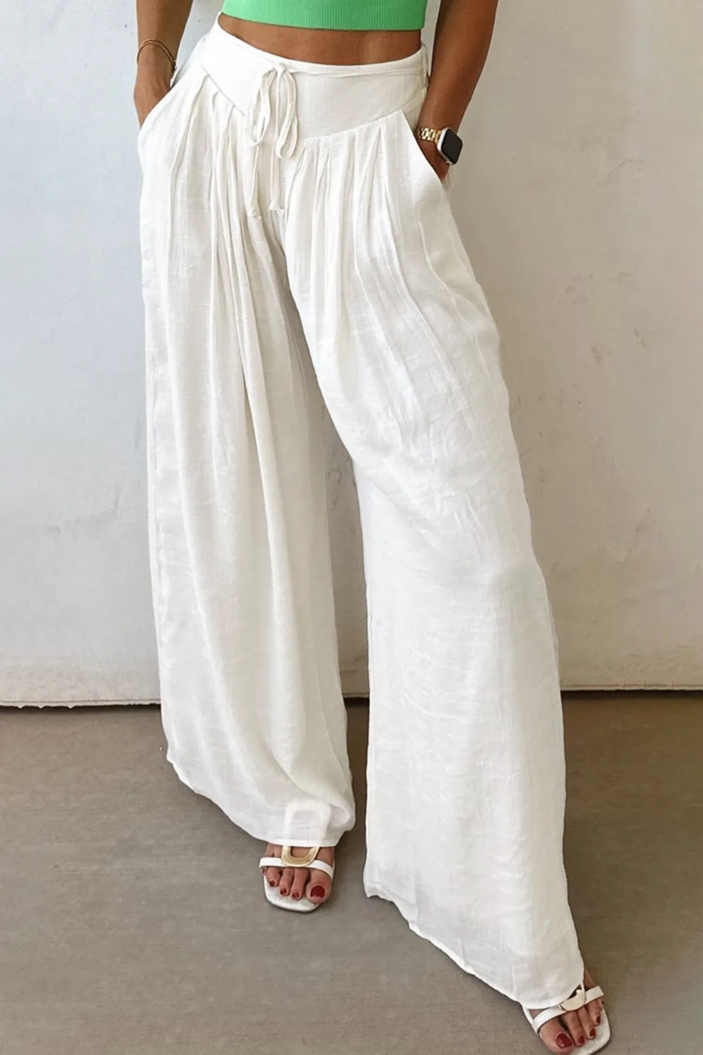 Flowy Wide Leg Pants with Drawstring Waist