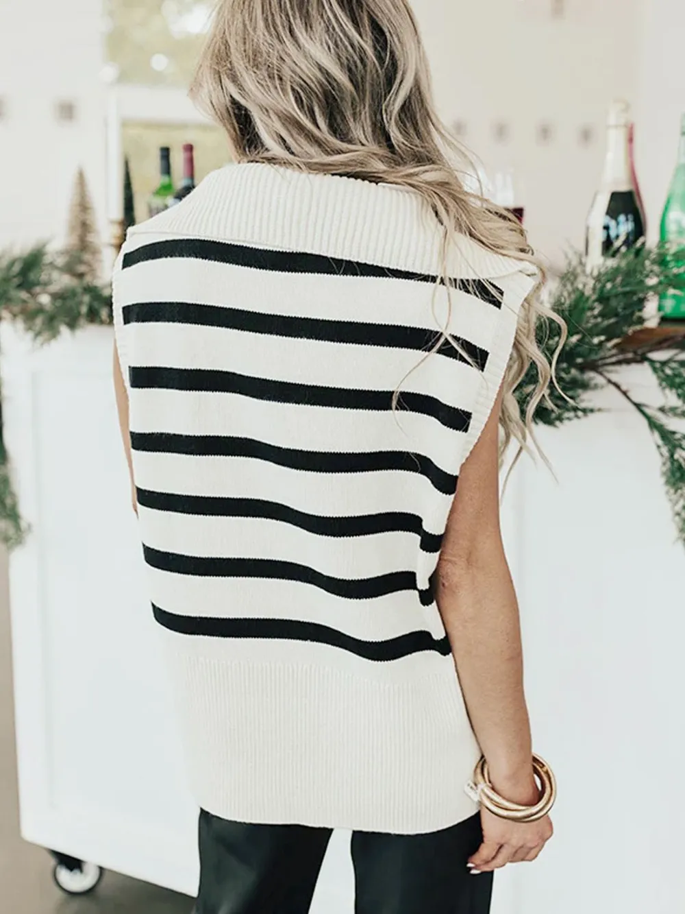 Striped Half Zip Sweater Vest, image 2