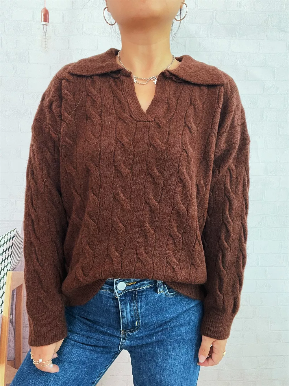 Cable Knit Johnny Collar Sweater, image 31