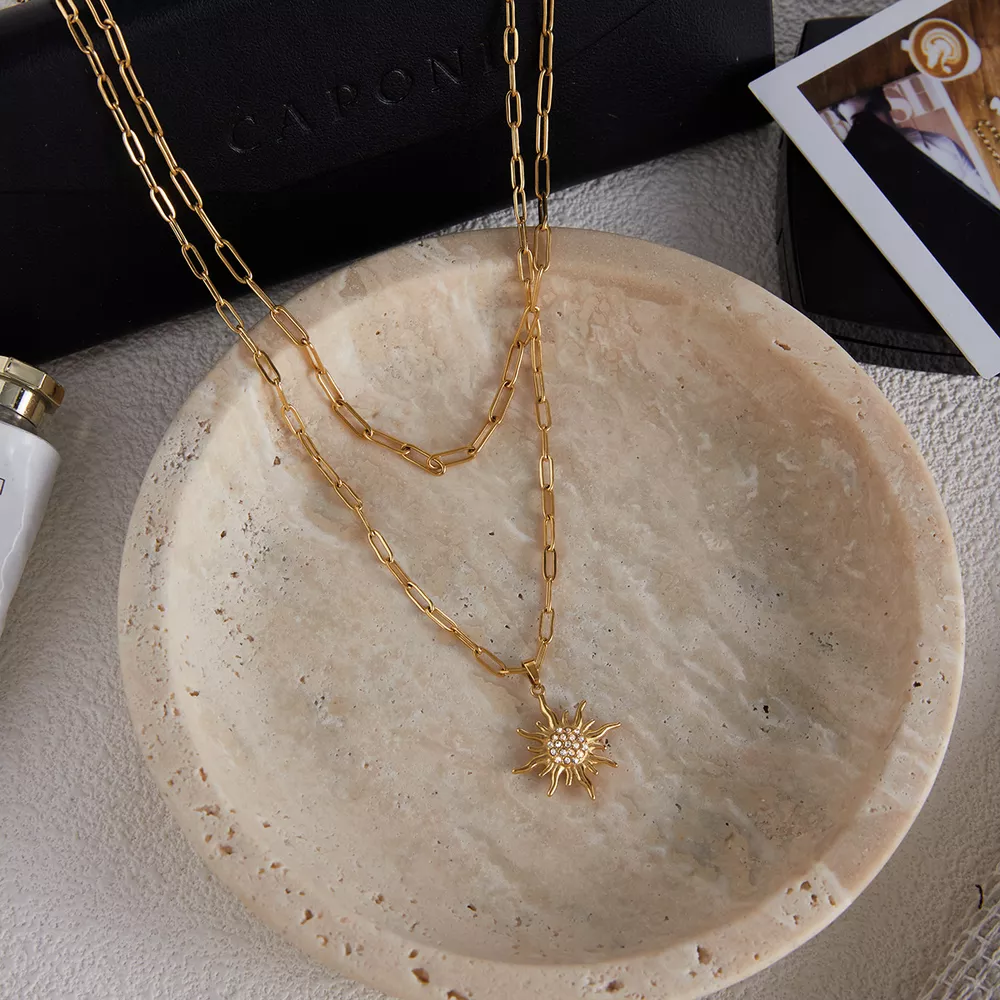 18K Gold-Plated Double Layered Pendant Necklace, image 4