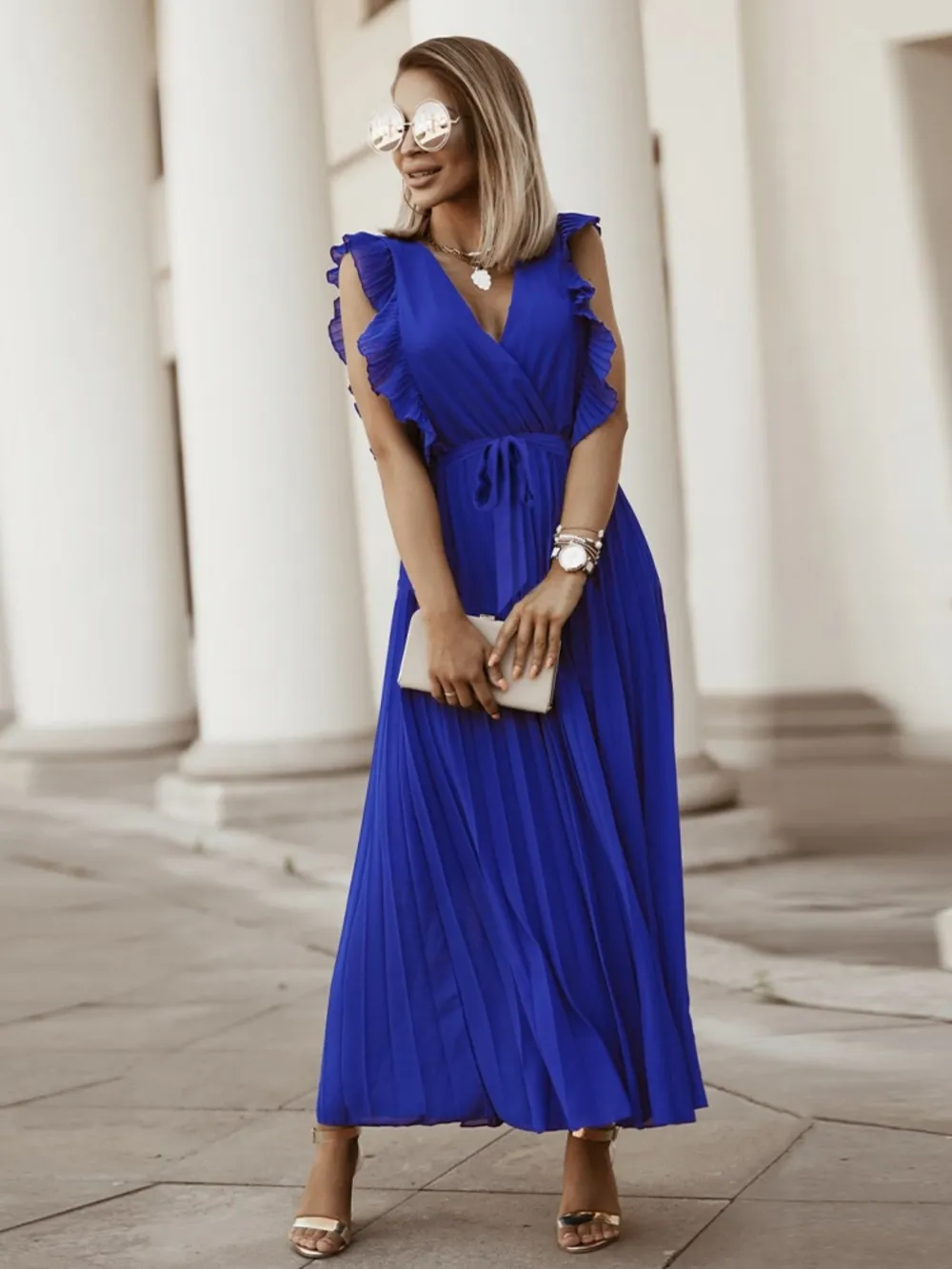 Tied Surplice Cap Sleeve Pleated Dress, image 23