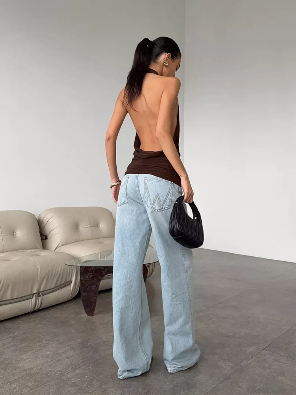 Backless Halter Cowl Neck Cami