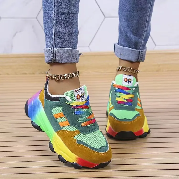 Lace-Up Mesh Round Toe Platform Sneakers, image 5