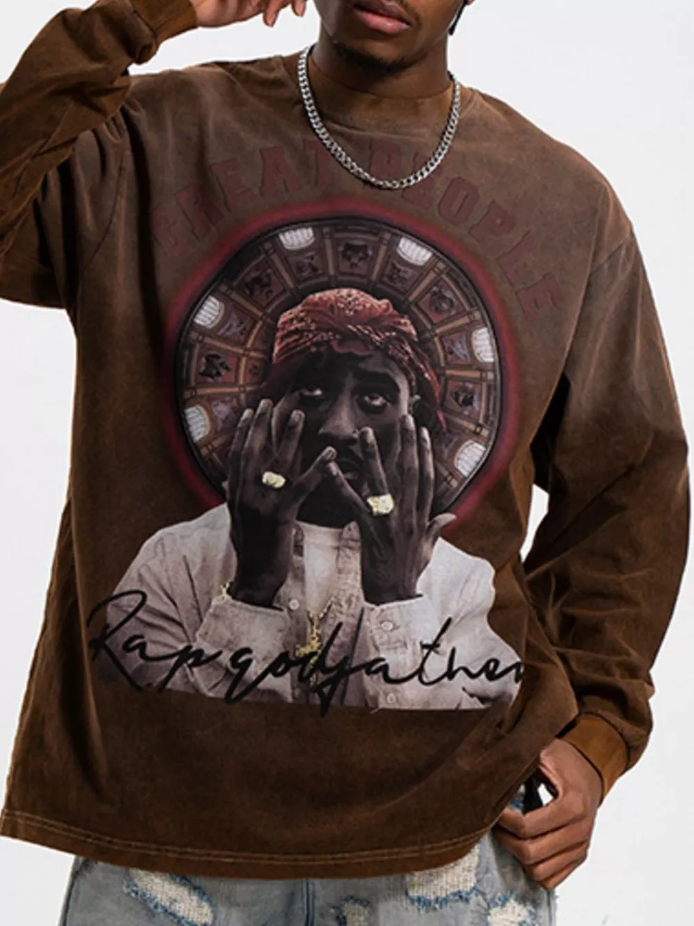Men's Graphic Round Neck Long Sleeve T-Shirt, image 2