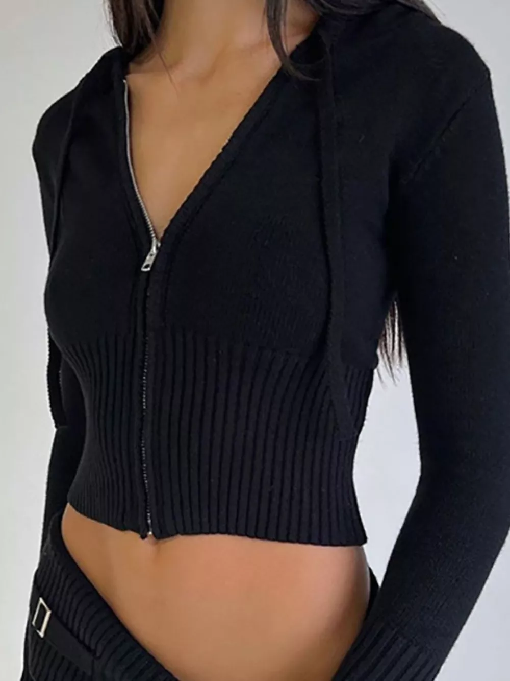 Zip Up Hooded Cardigan and Pants Sweater Set, image 2