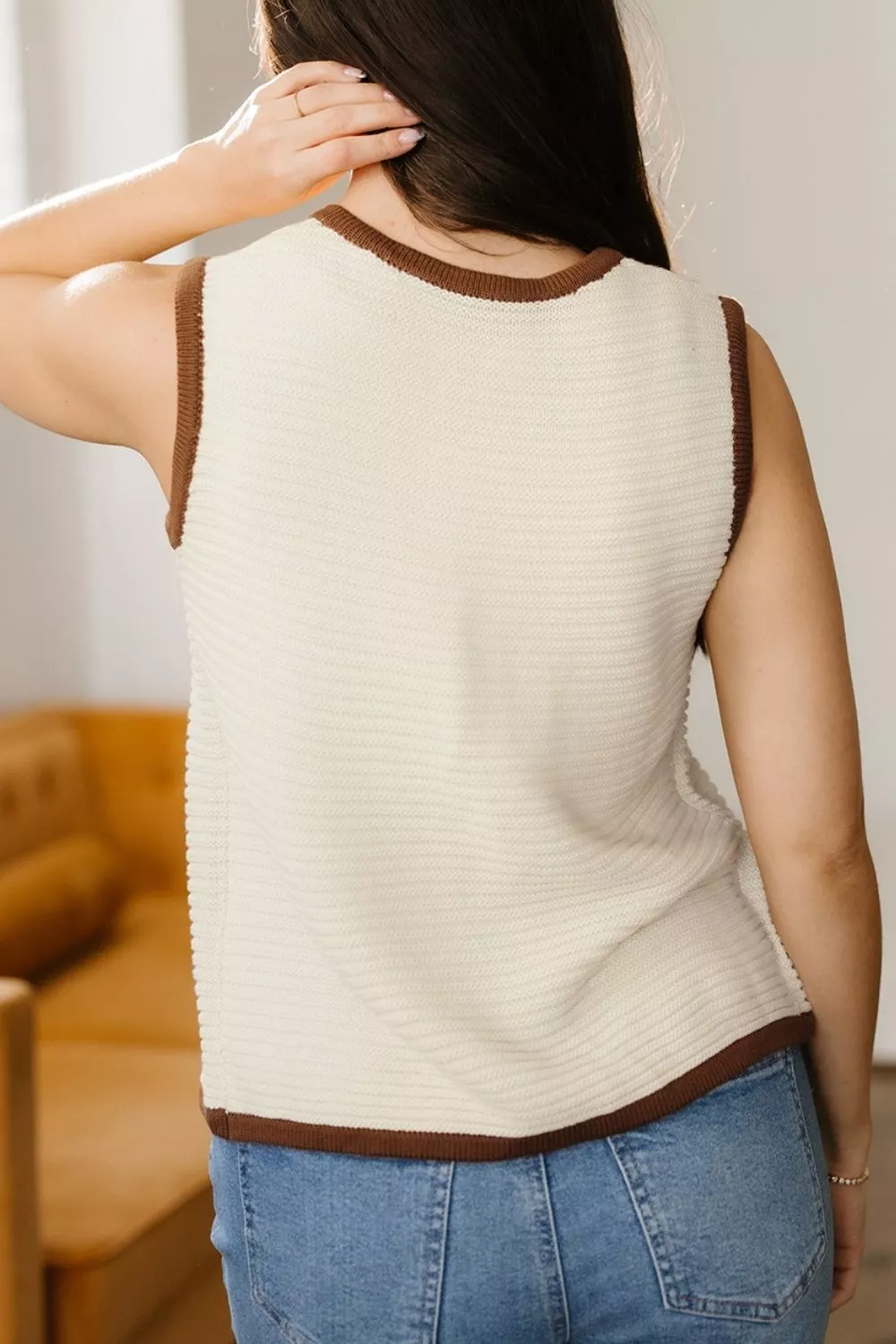 Contrast Trim Tie-Front Sweater Vest, image 4