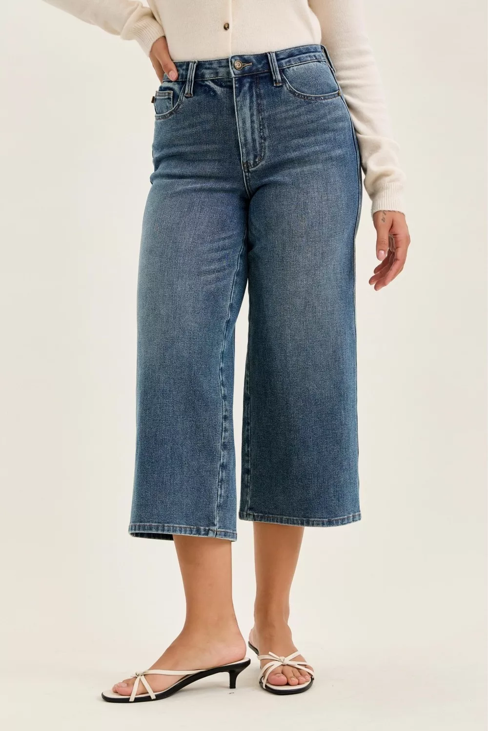 High Waist "Dottie" Wide Crop Md Quarry Fade Jeans, image 2