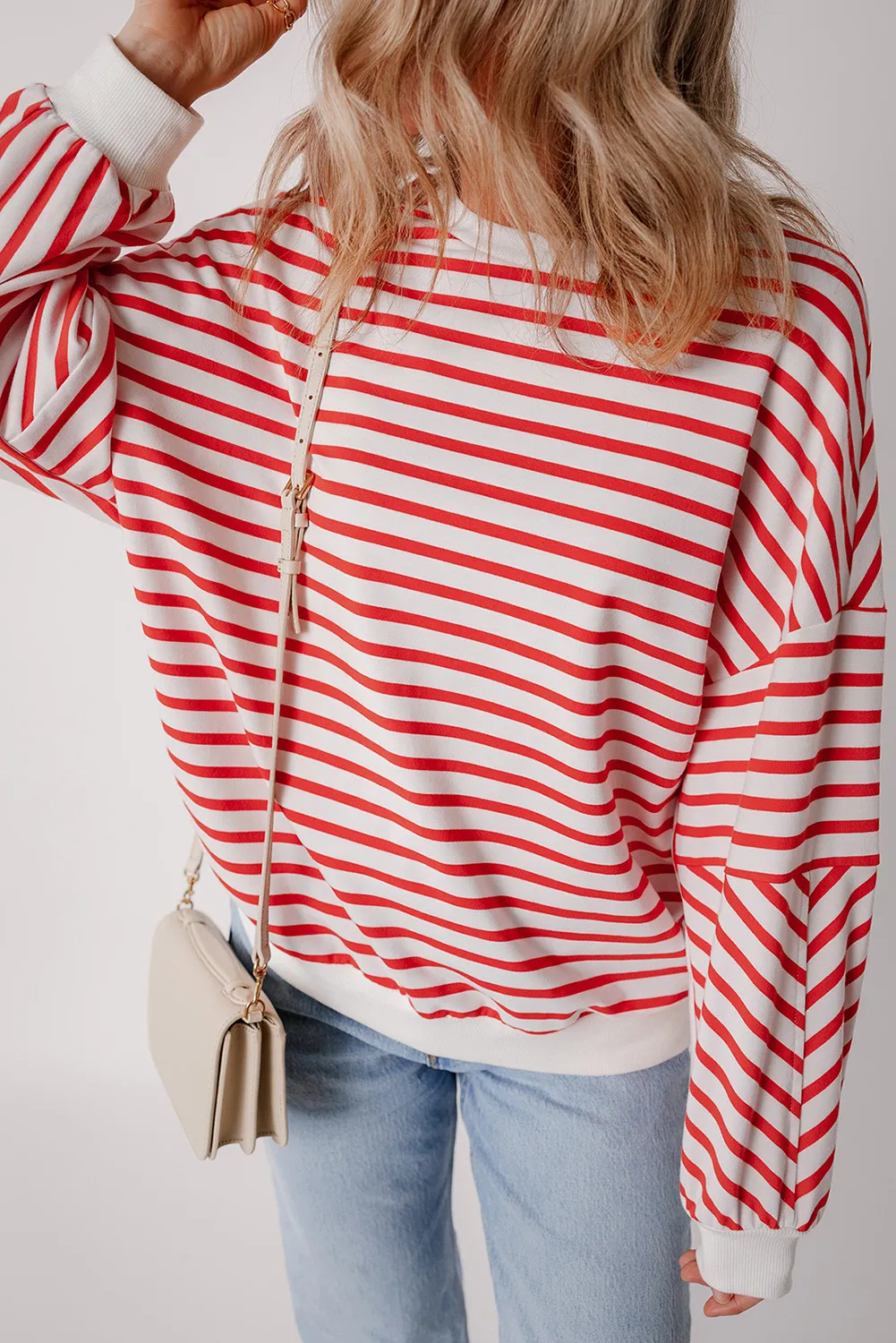 Striped Dropped Shoulder Long Sleeve Sweatshirt, image 7
