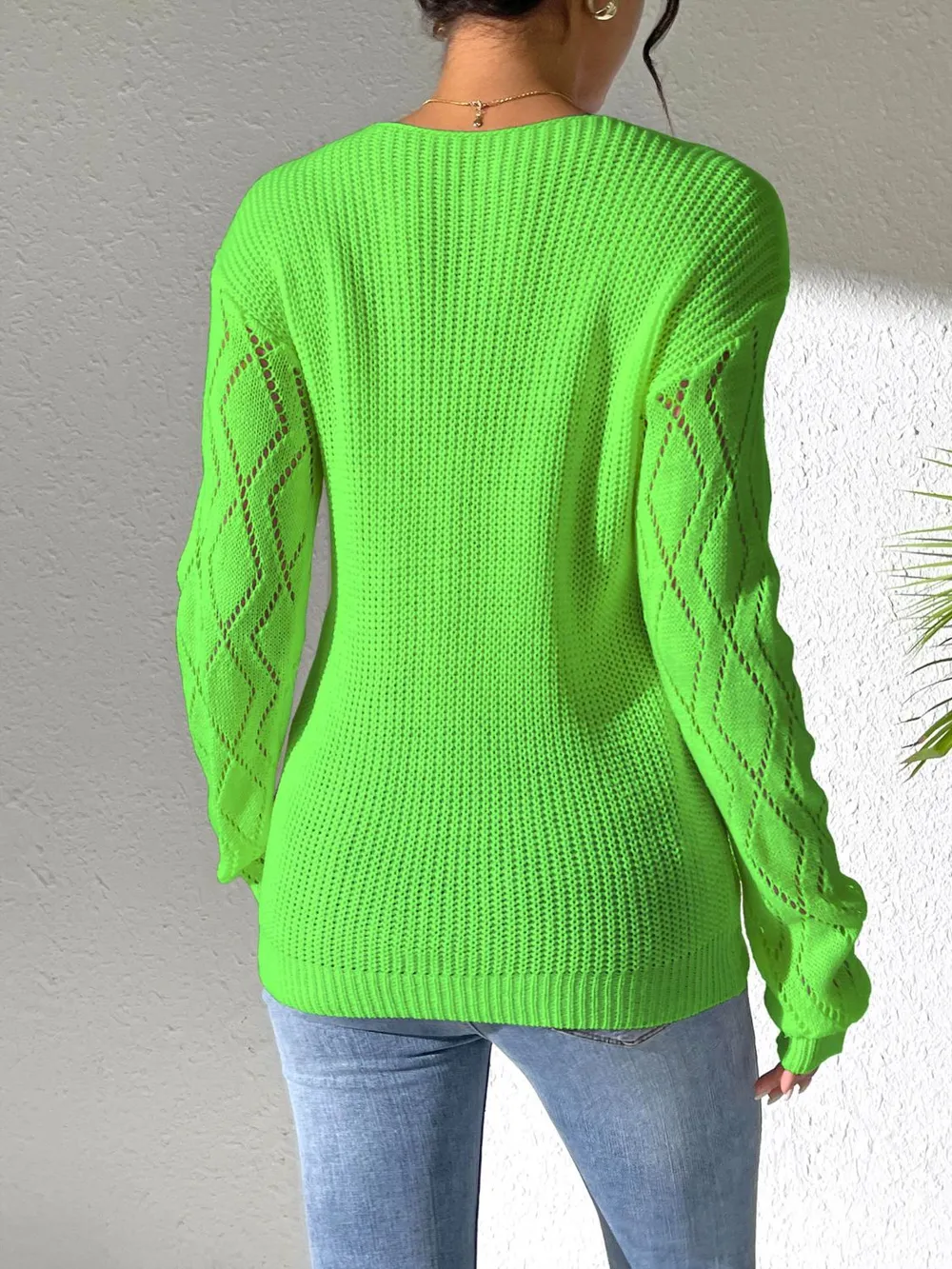 Openwork V-Neck Long Sleeve Sweater, image 20