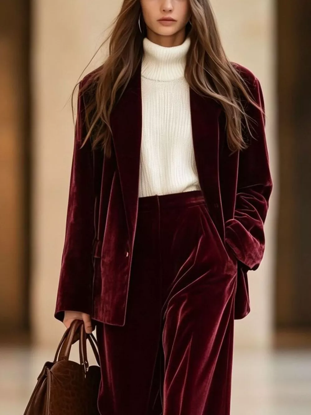 Velvet Blazer and Wide-Leg Pants Two-Piece Set, image 14