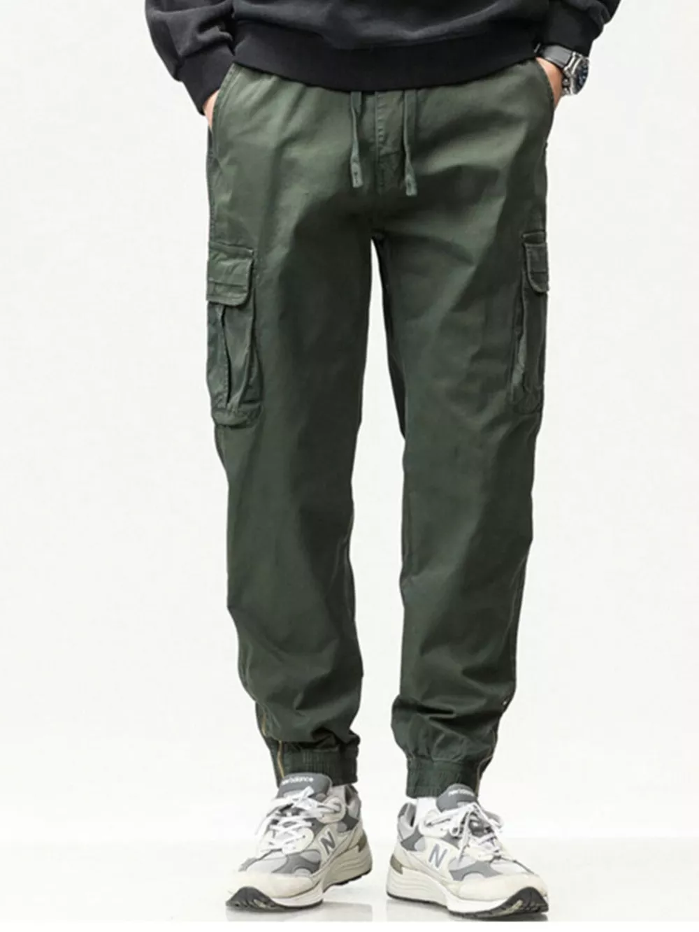 Men's Full Size Casual Cargo Pants with Drawstring Waist Plus Size