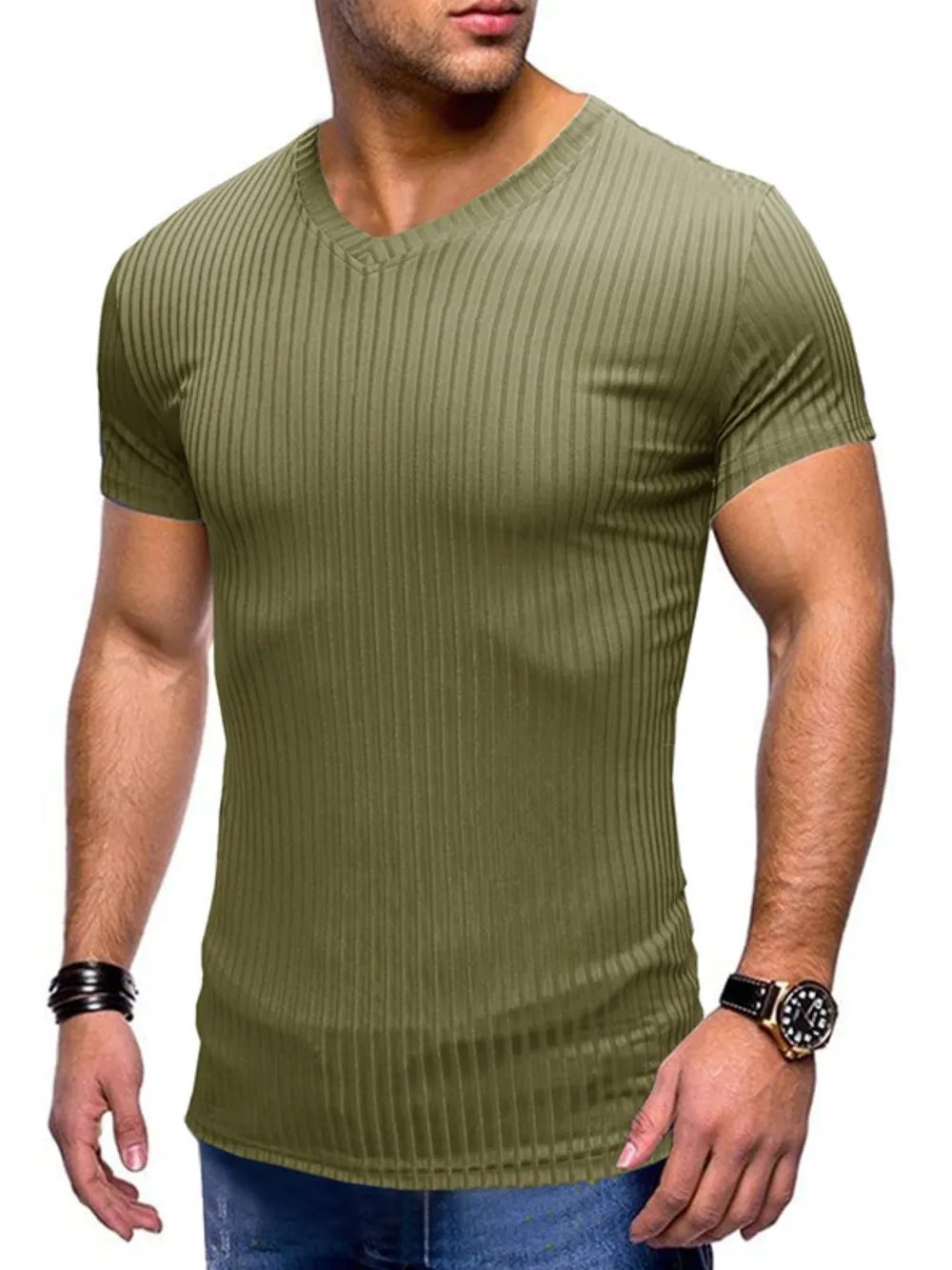 Men's Ribbed Short Sleeve Slim Fit T-Shirt, image 9