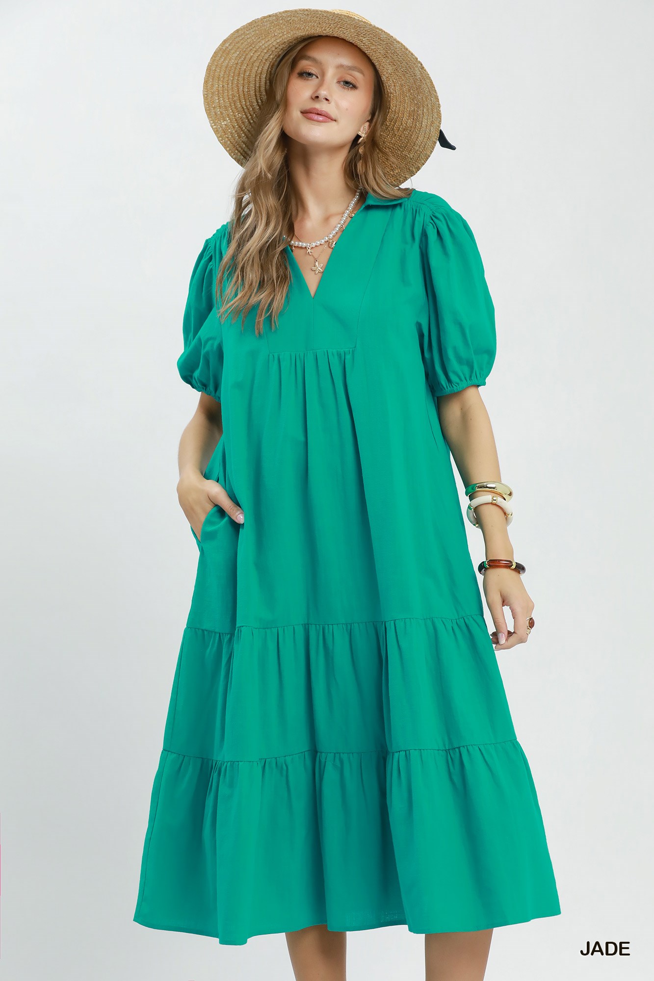 Solid Tiered Midi Dress