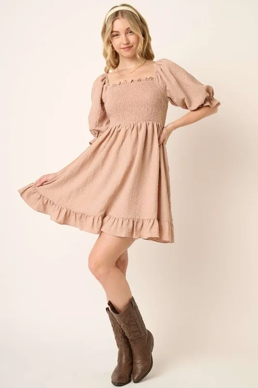 Smocked Ruffled Hem Half Sleeve Mini Dress, image 5
