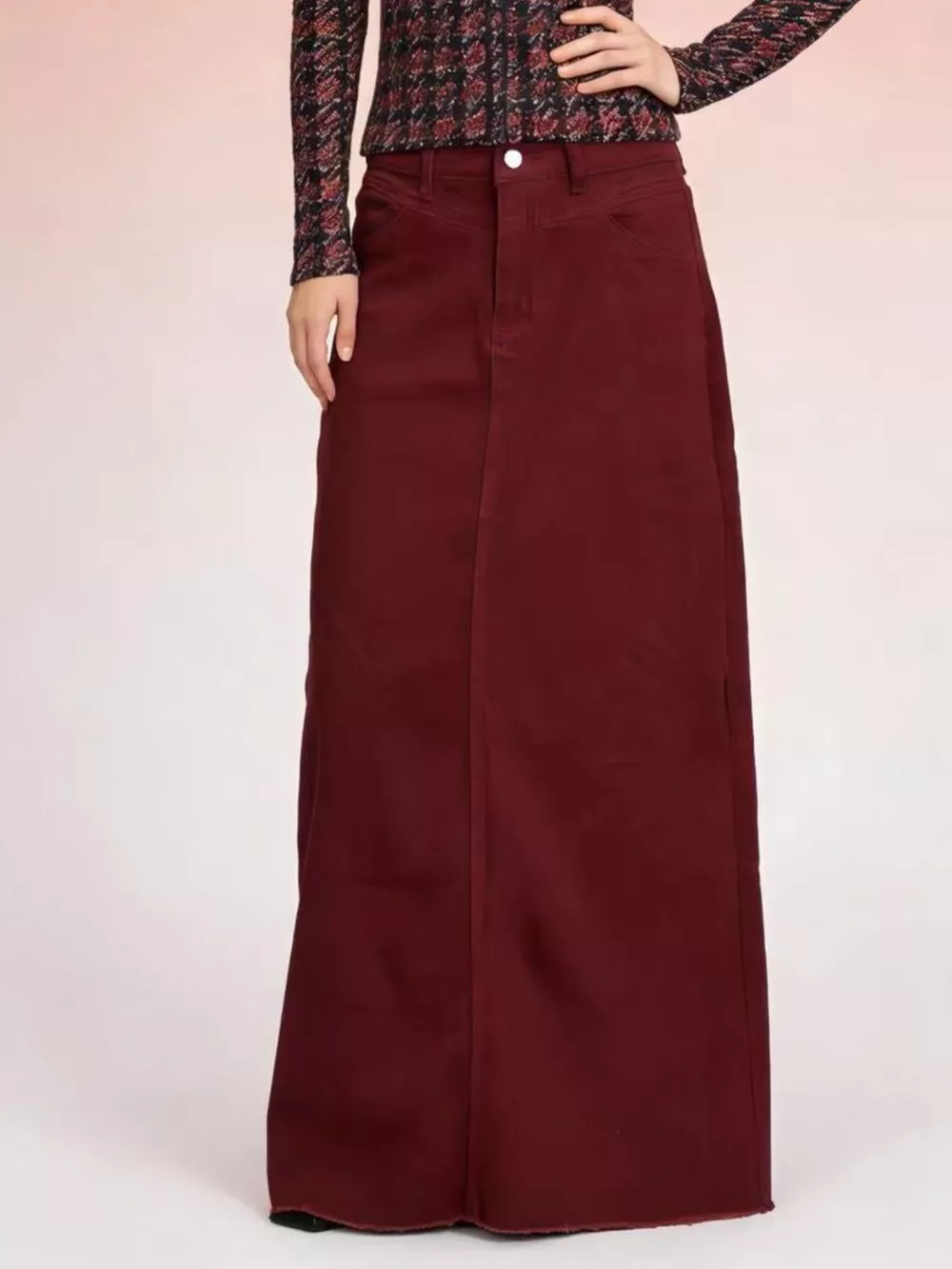 Raw Hem Maxi Denim Skirt, image 9