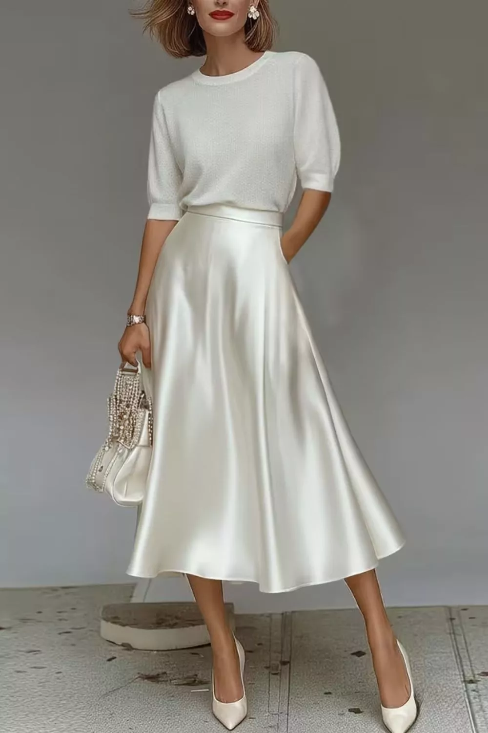 Satin A-Line Midi Skirt, image 2