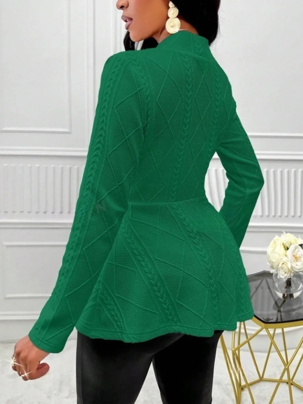 One Button Textured Peplum Cardigan, image 16
