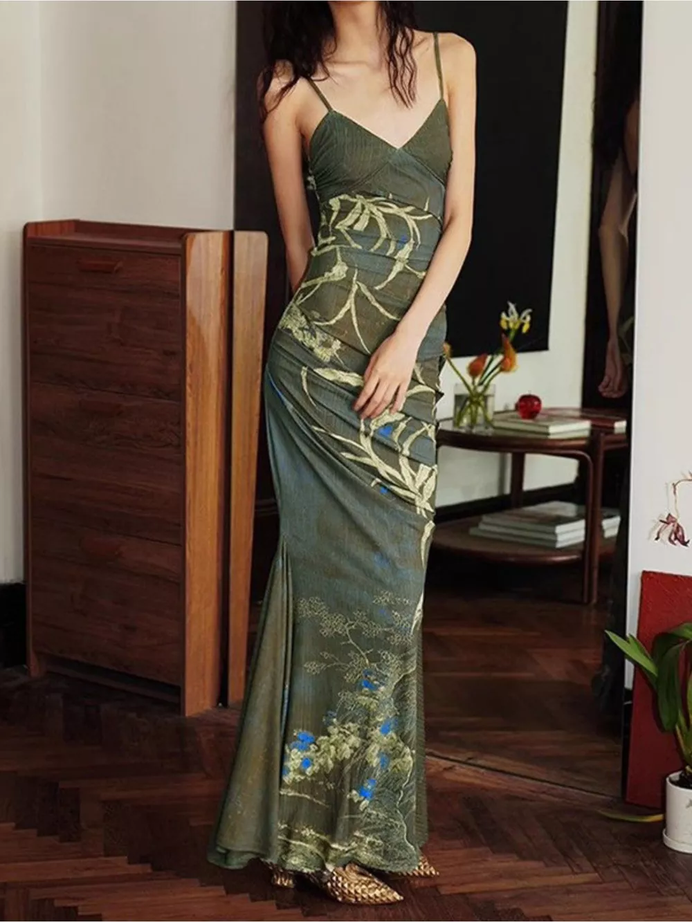 Printed Spaghetti Strap Maxi Dress, image 2