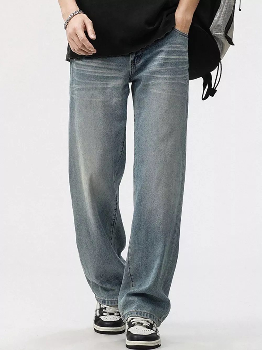 Men's Washed Wide Leg Jeans, image 5