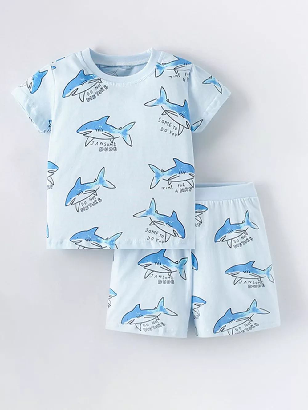 Children's Shark Print Short Sleeve Top and Shorts Set