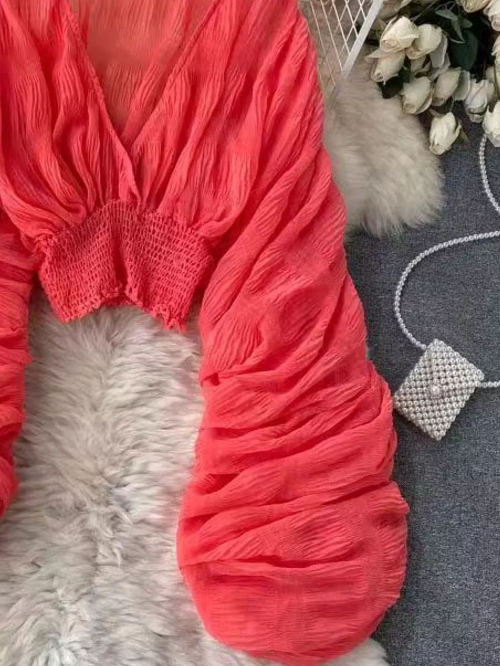Smocked Ruched Long Sleeve Blouse, image 11